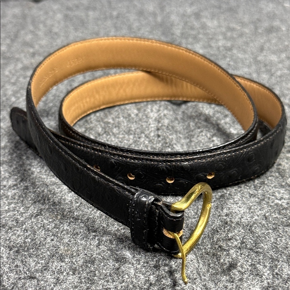 Ostrich Grain Leather Stylish Black and Gold Women's Belt